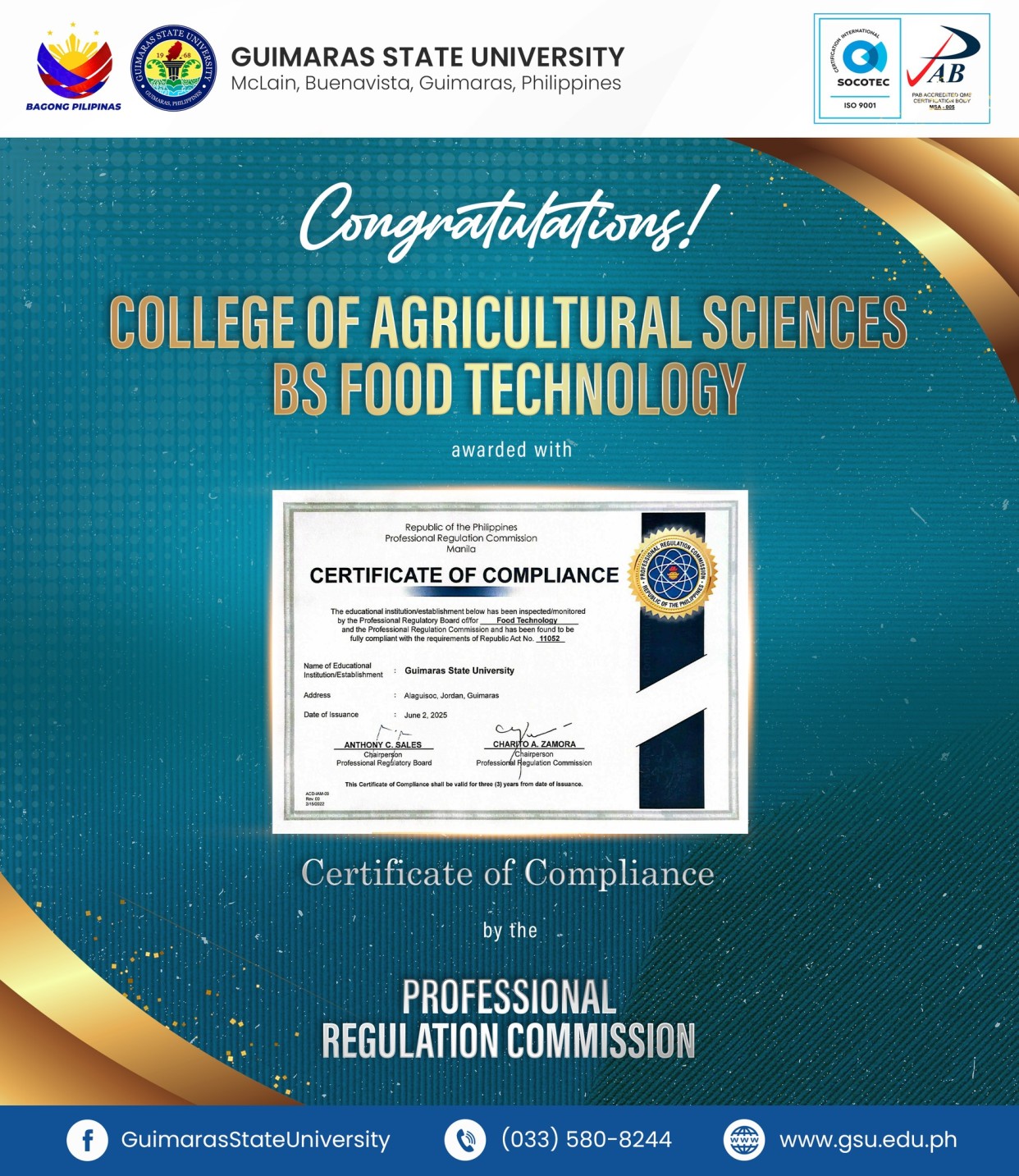 GSU PRC and PRBFT Certificate of Compliance