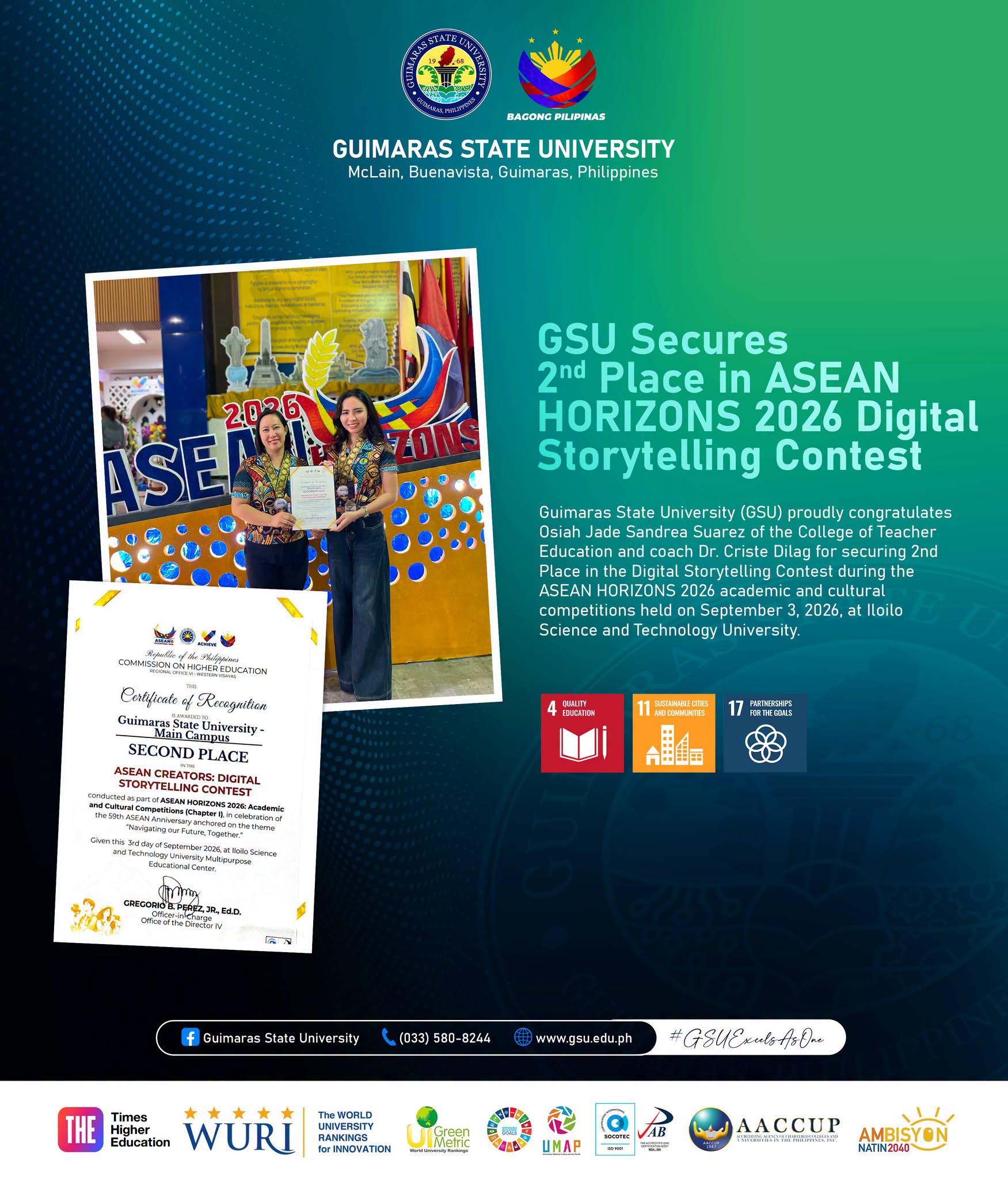 Osiah Jade Sandrea Suarez receives recognition during ASEAN HORIZONS 2026